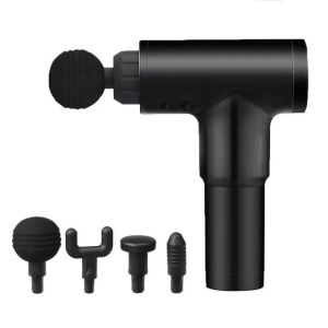 Aparat de masaj Ubitec ® Gun Profesional, 4 capete interschimbabile, 5 trepte de viteza, Negru