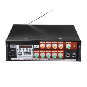 Amplificator cu intrare dubla pentru microfon, telecomanda wireless si infrarosu, FM radio, negru