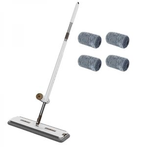 Mop pliabil cu 4 lavete din microfibra, sistem de uscare, rotativ 360°, dimensiuni 137 x 45 x 11 cm, din plastic dur, alb/gri
