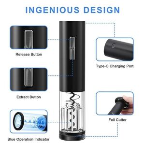 Тирбушон електрически черен отварачка за вино диаграма на функциите - Отварачка за вино и коркшот