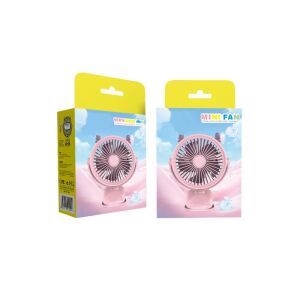 Ventilator de mana roz cu clips si cornite, incarcare USB, 3 viteze, in ambalaj - Ventilatoare