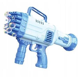 Pistol de facut baloane de sapun, cu rezervor de lichid, 32 de duze de evacuare, alimentare cu baterii, 27, 5 cm x 15, 5 cm x 7, 5 cm, albastru