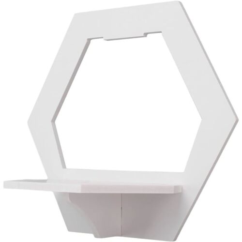 Etajera de perete, hexagon, dimensiuni 29 cm x 27 cm, cu polita de depozitare, din PVC, usor de asamblat, alb