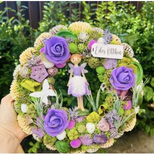 Levendulás lila ajtódísz tündér figurával - Ajtódísz