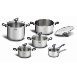 Tefal Daily Cook 10 piece stainless steel cookware set with glass lids - Tefal Crockery