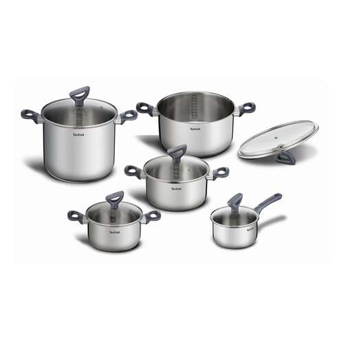 Комплект от 10 части от тенджери от неръждаема стомана Tefal Daily Cook с капаци от стъкло