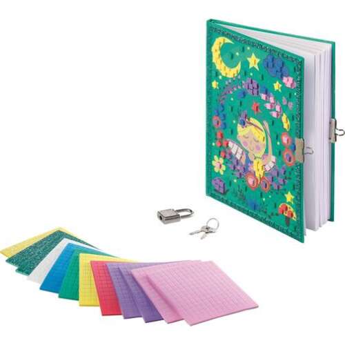 Jurnal secret MAPED CREATIV Mozaicuri cu lacăt și chei, copertă verde cu design de zână, include 12 foi de plăci de mozaic colorate