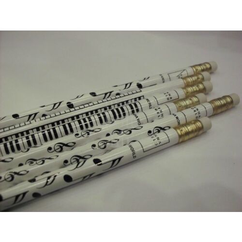 Ceruza - fehér színű - fekete mintás, 3 féle  (billentyűzet/violinkulcs/hangjegy) 134741444