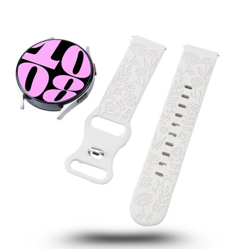 Mybandz Garden fehér szilikon óraszíj 20mm virágmintával