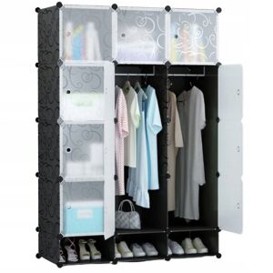 NAGY Modular Kleiderschrank 12X Schwarz, faltbarer Schrank mit Kleidung und Schuhen - Kinder & Jugendmöbel