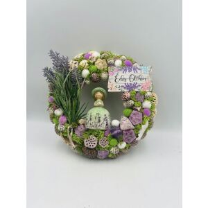 Levendulás ajtódísz kerámia babával és 'Édes Otthon' felirattal - Ajtódísz