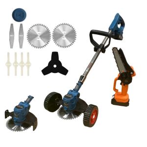Set trimmer cu roți, tăietor de margini și mini-drujbă cu acumulator și accesorii - Masini de tuns iarba