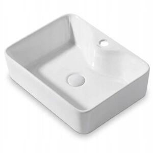 Biała ceramiczna umywalka nablatowa, prostokątna - Umywalka