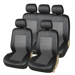 Set universal de huse auto, piele artificială neagră și gri, scaune față și spate - Huse pentru scaune auto