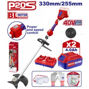 Elektrický vyžínač/krovinorez s 2 ks 4,0Ah batériami, bezuhlíkový motor, 330mm/255mm, s príslušenstvom - ELMR200285, EMTOP 135114600 - Kosačky na trávu a orezávačky