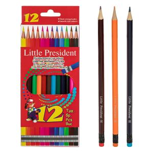 Set Creioane Colorate Little President, 12 Bucăți, Cu Radieră, Multicolor 134835081 - Creioane colorate