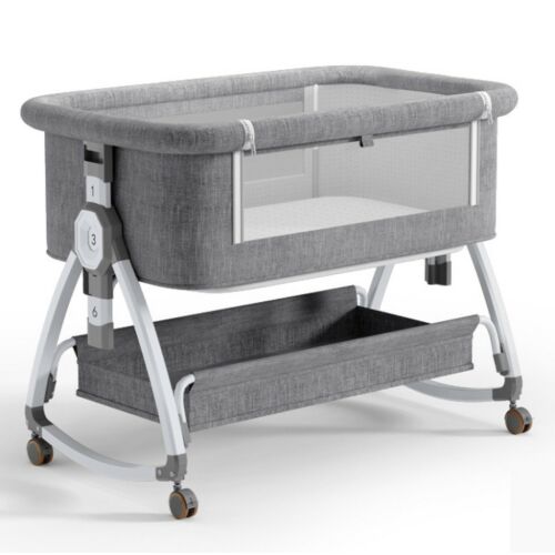 összecsukható kiságy, 6 állítható pozíció, dönthető, zárrendszer, rovarháló, tárolókosár, kerekek fékekkel, szürke 134887938