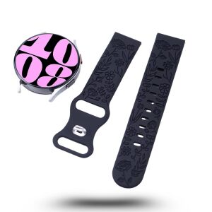 Mybandz Garden fekete szilikon óraszíj 20mm virágmintával - Mybandz