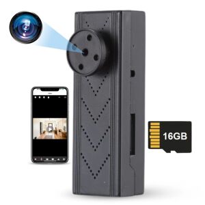 iUni IP131 Spionagekamera Knopf mit Smartphone-Verbindung und 16 GB Micro-SD-Karte - IUni
