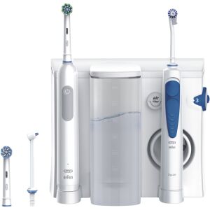 Set irigator bucal Oral-B Oral Health Center + Periuta de dinti electrica Pro Series 1, 5 program de presiune, 1 duza Oxyjet, 1 duza cu jet de apa, Curatare 3D, 2 capete, Alb 136190844 - Oral-B