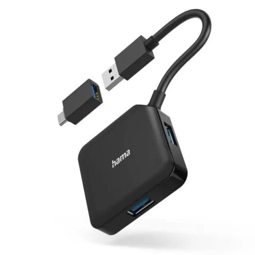 Hama 4-Port USB 3.2 Hub mit USB-C Konverter, schräge Ansicht