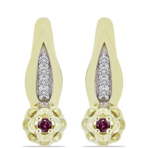 Arannyal Bevont Ezüst Fülbevaló Bíbor Gyémánttal és Fehér Gyémánttal, Y60072 134965180 - Női fülbevaló