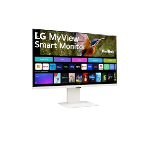LG 32SR85U-W 31.5 hüvelykes UHD Smart Monitor ferde nézetben, streaming alkalmazásokkal - LG Monitor