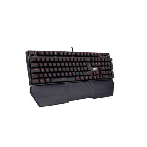 Szögletes nézet a Ventaris K600 HUN mechanikus billentyűzetről piros háttérvilágítással