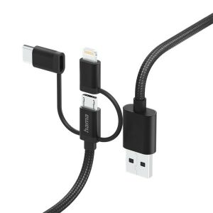 Hama 3 az 1-ben USB kábel: Micro USB, Type-C, Lightning - 1,5m fekete adatkábel - Adatkábel