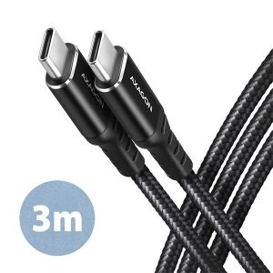 Axagon BUCM2-CM30AB 3m USB-C - USB-C kábel, fekete, fonott - USB kábel