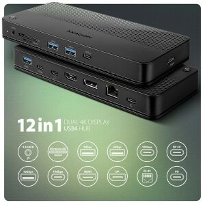 Axagon HMC-U4 USB4 Dokkoló - 12 az 1-ben, Dual 4K, 100W PD 135017008 - AXAGON