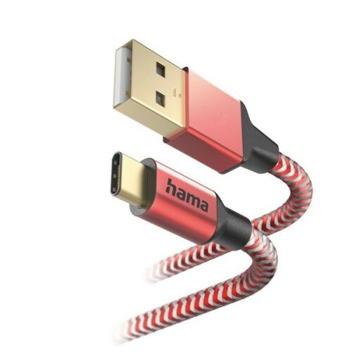Hama 201559 FIC E3 USB Type-C "Reflective" 1,5m, piros adatkábel 135020098