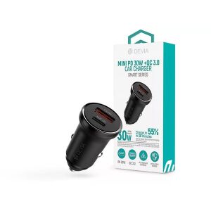 Devia ST112421 Smart Series Mini 30W PD+QC USB+Type-C fekete autós töltő adapter 135038853 - Devia
