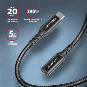 Axagon BUCM32-CF10AB USB-C Hosszabbító Kábel - 1m, 20Gbps, 240W 135043306 - USB kábel