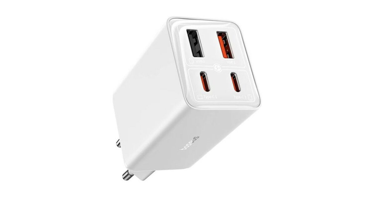 Baseus P10162705212-00 GaN6 Pro 100W EU fehér gyorstöltő adapter 1m USB Type-C - Type-C kábellel 135050650