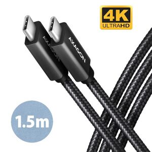 Axagon BUCM32-CM15AB 1,5m fekete USB-C - USB-C kábel 4K videóhoz és adatátvitelhez - USB kábel