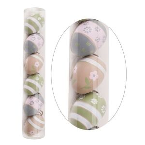 IRIS dekor műanyag tojás x6 virágos/csíkos 4x6cm 135023405 - Szezonális dekoráció