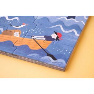 Londji Gaseste Comoara Puzzle-Detail, das ein Kind zeigt, das in einem geschichteten Puzzle ein Boot rudert - Londji Puzzle