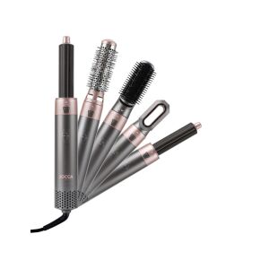 Jocca 2412 5-in-1 hot air hair styler brush with multiple attachments for curling, straightening, and volumizing hair. - Hair styling brush
