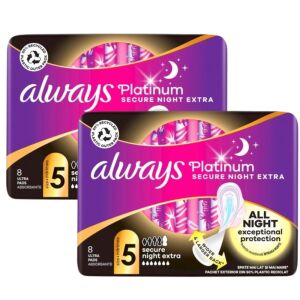 Always Platinum Secure Night Extra Damenbinden, 2 Packungen mit je 8 Stück - Damenbinden