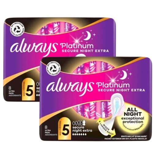 Always Platinum Secure Night Extra egészségügyi betétek, 2 csomag 8 darabos - Always