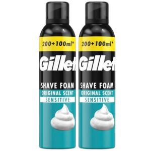Dwa pojemniki pianki do golenia Gillette Classic Sensitive, opakowanie 2x300ml - Borotvahab