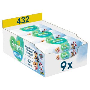 Pampers Harmonie Aqua Psi Patrol Chusteczki nawilżane dla dzieci, 9 opakowań po 48 sztuk - Pampers Chusteczki