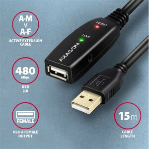 AXAGON ADR-215 - 15m USB 2.0 Aktív Hosszabbító Kábel 135130187 - AXAGON