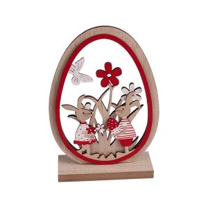 IRIS dekor fa nyúl tojásban piros/fehér 12x15cm 135159095 - Szezonális dekoráció