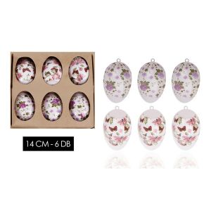 IRIS dekor műanyag tojás 6db virágos lila 14cm 135160524 - Szezonális dekoráció
