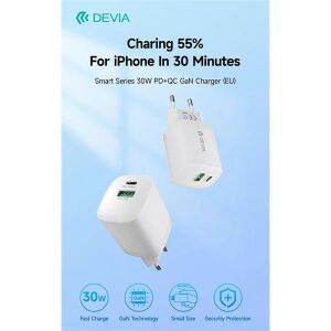 Devia ST386718 Smart GaN 30W PD USB + Type-C Hálózati töltő adapter 135164340 - Devia
