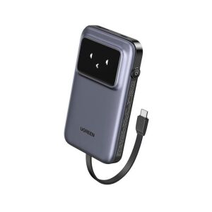 Външна батерия, UGREEN PB511, капацитет 10.000mAh, безжично зареждане 30W, двупосочно зареждане, вграден USB-C кабел, Сив