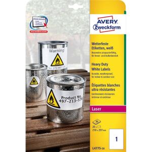 Avery L4775-20 Vízálló Lézer Etikett - A4, 20 db 135189169 - Irodai papíráru