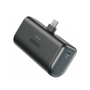 Външна батерия, Anker Nano, вграден USB-C конектор, 5000mAh, мощност на зареждане 22.5W, съвместима с iPhone 16, 15, Samsung S25, S24, Google Pixel, Черна